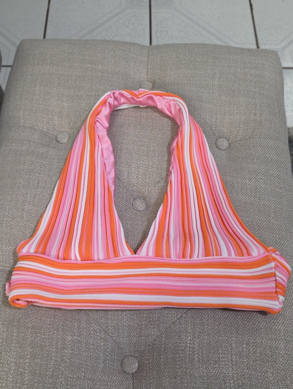 Beginning Boutique Striped Pink & Orange Halter  Top